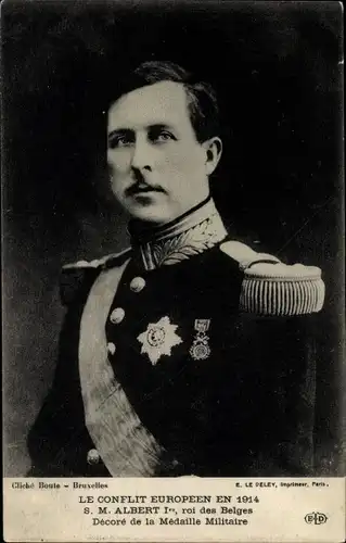 Ak Albert I., Roi des Belges, Decore de la Medaille Militaire, Portrait