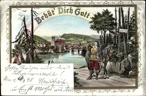 Litho Behüt Dich Gott, Trompeter von Säckingen mit Pferd, Ort