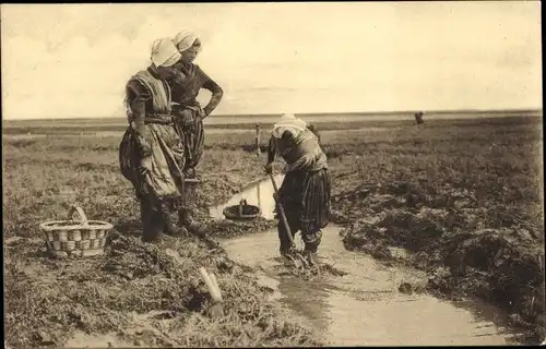 Ak Zeeland Niederlande, Op de Zeeuwsche Schorren, Fluss, Niederländische Tracht