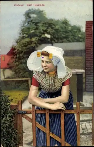 Ak Zuid Beveland Zeeland Niederlande, Niederländische Tracht, Frauenportrait