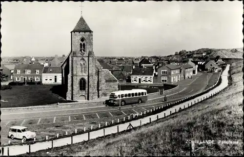 Ak Zoutelande Veere Zeeland Niederlande, Panorama, Kerk, Bus