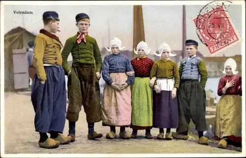 Photochromie Volendam Nordholland Niederlande, Kinder in Tracht