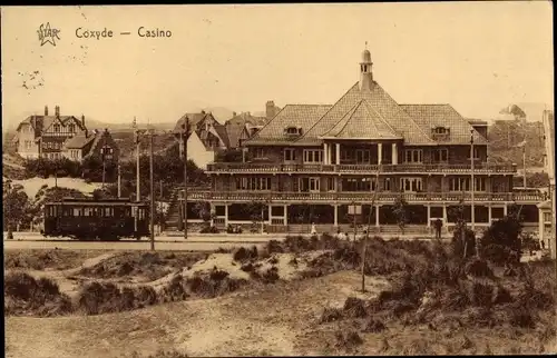 Ak  Koksijde Coxyde sur Mer Westflandern, Casino, Straßenbahn