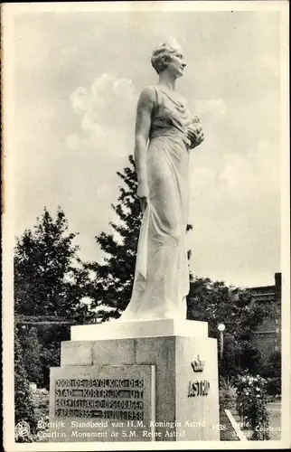 Ak Kortrijk Courtrai Westflandern, Monument de S.M. Reine Astrid
