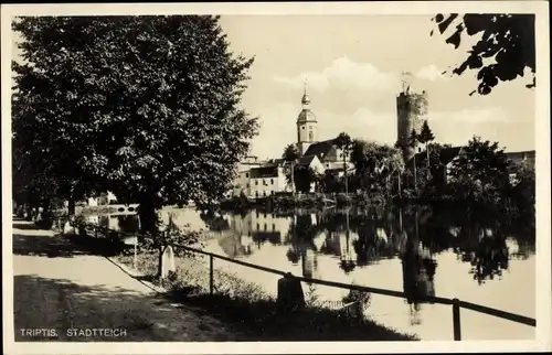 Ak Triptis in Thüringen, Stadtteich, Kirche, Schlossturm