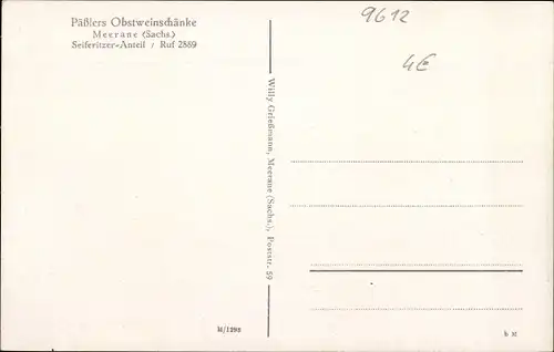 Ak Meerane in Sachsen, Päßlers Obstweinschänke, Garten, Seiferitzer Anteil