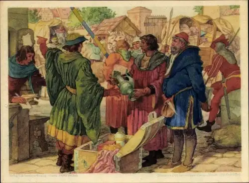 Künstler Ak Gruner, E., Leipziger Messe anno 1388, Vor den Zollschranken
