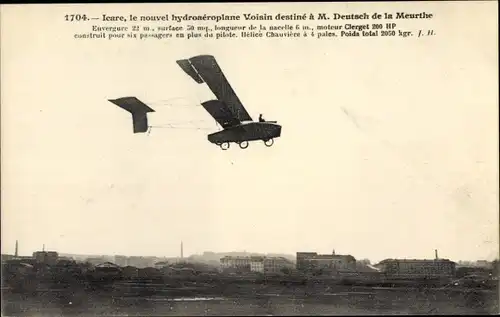 Ak Icare, le nouvel hydroaeroplane Voisin destine a M. Deutsch de la Meurthe
