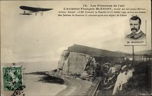 Ak Les Pionniers de l'air, aviateur Bleriot, aeroplane Bleriot, Flugpionier