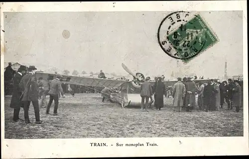 Ak Train sur monoplan Train, Flugzeug, Zuschauer