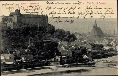 Ak Pirna in Sachsen, Schloss Sonnenstein, Stadt, Kirche