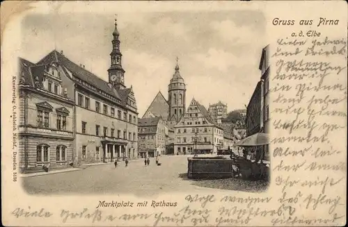 Ak Pirna an der Elbe, Marktplatz mit Rathaus