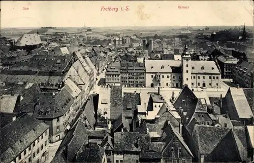 Ak Freiberg in Sachsen, Blick über die Dächer, Rathaus, Dom