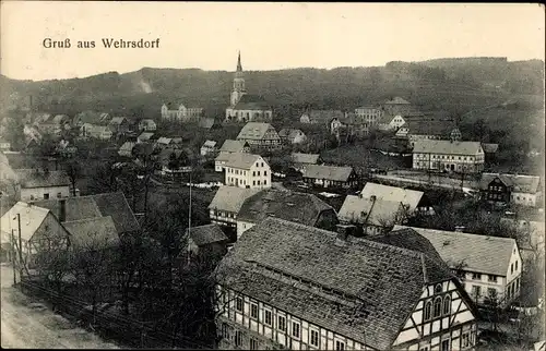 Ak Wehrsdorf Sohland an der Spree in Sachsen, Ortsansicht, Kirche, Fachwerkhaus