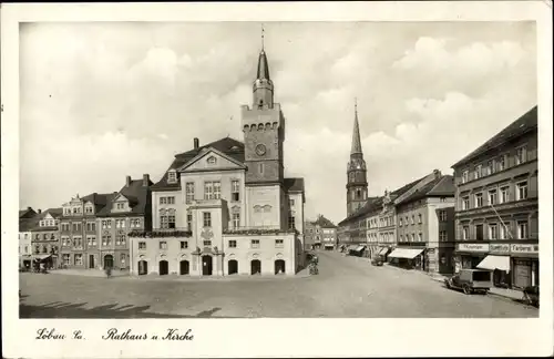 Ak Löbau in Sachsen, Rathaus, Kirche, Geschäftshäuser