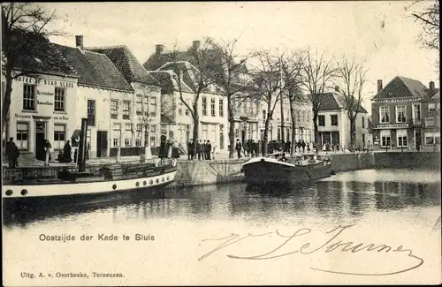 Ak Sluis Zeeland Niederlande, Oostzijde der Kade