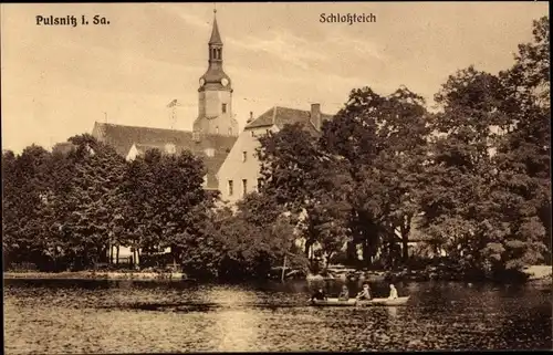 Ak Pulsnitz in Sachsen, Schlossteich, Kirche