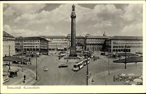 Ak Darmstadt in Hessen, Luisenplatz, Denkmal, Straßenbahnen