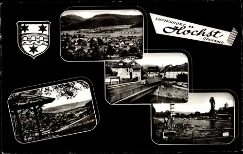 Ak Höchst im Odenwald, Panorama, Schwimmbad, Partien im Ort, Wappen