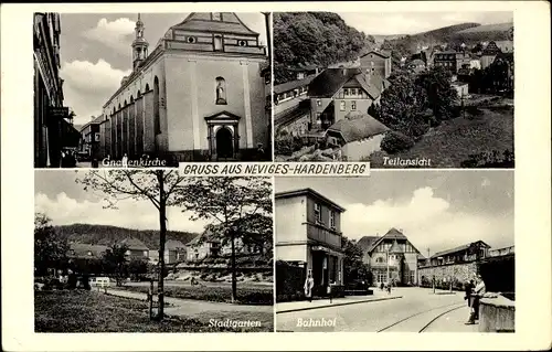 Ak Neviges Hardenberg Velbert, Gnadenkirche, Bahnhof, Stadtgarten