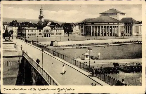 Ak Saarbrücken im Saarland, Alte Brücke, Gautheater