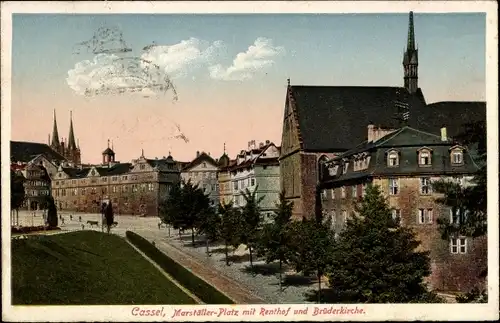 Ak Kassel in Hessen, Marställer-Platz mit Renthof und Brüderkirche