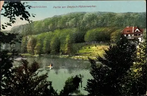 Ak Saarbrücken im Saarland, Partie am Deutsch-Mühlenweiher