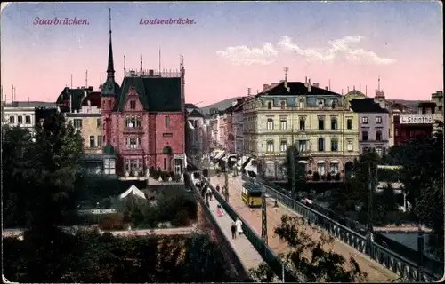 Ak Saarbrücken im Saarland, Louisenbrücke, Tram