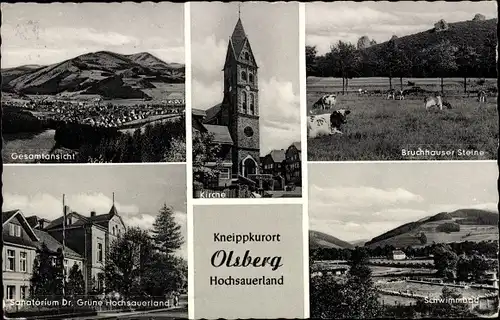 Ak Olsberg im Sauerland, Bruchhauser Steine, Sanatorium Dr. Grüne, Schwimmbad, Kirche