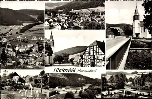 Ak Niedersfeld Winterberg im Sauerland, Kirche, Panorama, Teilansichten