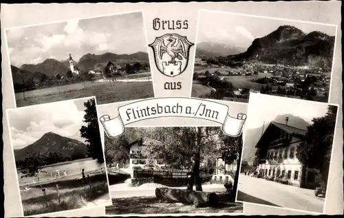 Ak Flintsbach am Inn Oberbayern, Ortsansicht, Ortspanorama, idyllischer Blick auf Gewässer