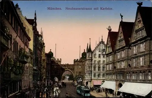 Ak München, Neuhauserstraße mit Karlstor