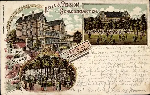 Litho Herrenhausen Hannover, Hotel und Pension Schlossgarten, Bes. H. Hüper