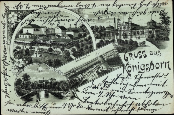 Mondschein Litho Königsborn Unna im Ruhrgebiet, Kurgarten, Theater