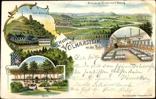 Litho Volmarstein Wetter an der Ruhr, Hotel Wehberg, Saal, Garten