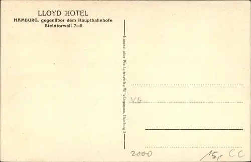 Ak Hamburg Mitte Sankt Georg, Lloyd Hotel am Hauptbahnhof, Steintorwall 7-8