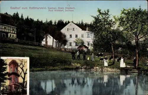 Ak Walddorf Kottmar in der Oberlausitz, Partie am Gasthof zum Kottmarwald, Kottmarturm