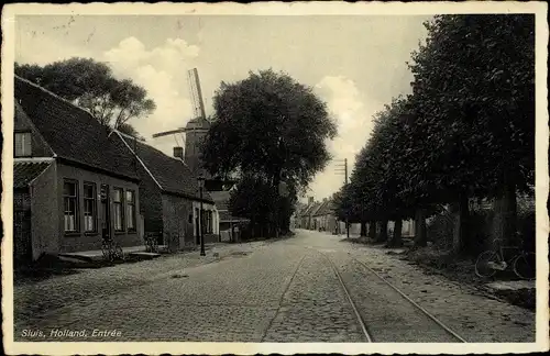 Ak Sluis Zeeland Niederlande, Entree, Windmühle