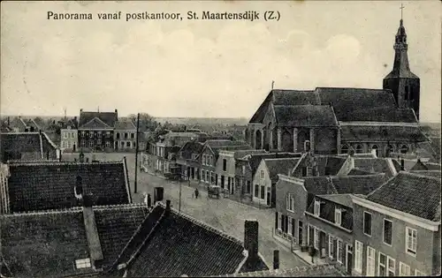 Ak Sint Maartensdijk Zeeland Niederlande, Panorama vanaf postkantoor