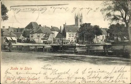 Ak Sluis Zeeland Niederlande, Kade, Ortsansicht, Wohnhäuser