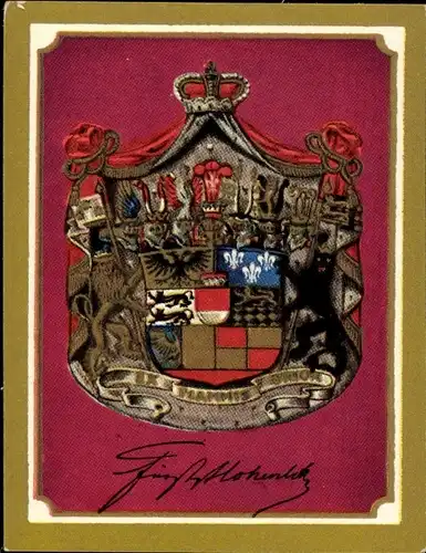 Sammelbild Ruhmreiche deutsche Wappen Bild 47, Chlodwig Fürst zu Hohenlohe-Schillingsfürst