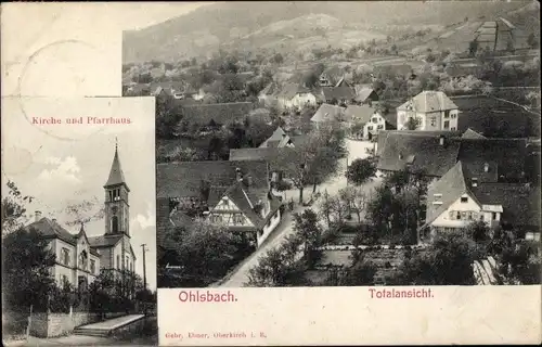 Ak Ohlsbach bei Offenburg Baden, Gesamtansicht, Kirche, Pfarrhaus