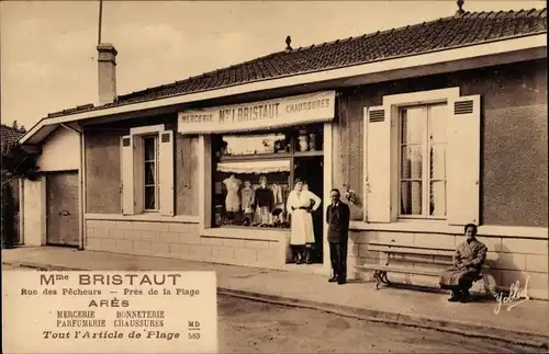 Ak Arès Gironde, Mercerie Mme. Bristaut, Rue des Pecheurs, Pres de la Plage