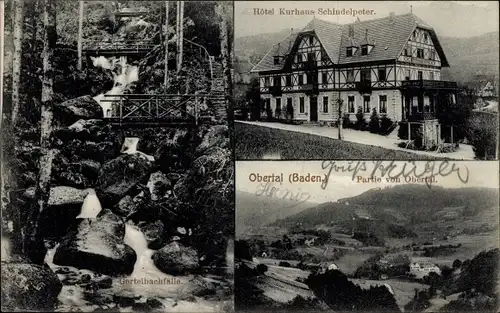 Ak Obertal Bühlertal in Baden, Hotel Kurhaus Schindelpeter, Gertelbachfälle, Panorama