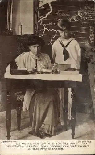 Ak La Reine Elisabeth et son Fils aine, Palais Royal de Bruxelles, Salle d'etudes