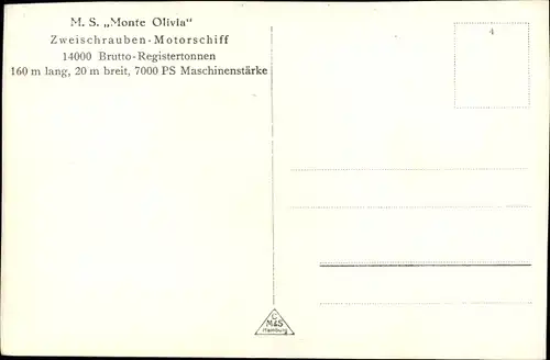 Ak Doppelschrauben Motorschiff Monte Olivia, HSDG