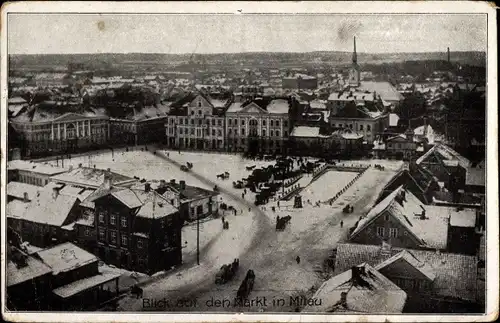 Ak Jelgava Mitau Lettland, Markt von der Trinitatiskirche gesehen, Winter