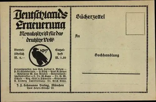 Ak Deutschlands Erneuerung, Monatsschrift für das deutsche Volk 1917, J. F. Lehmanns Verlag München