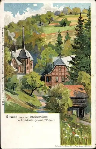 Künstler Litho Dresden Pillnitz, Meixmühle im Friedrichsgrund