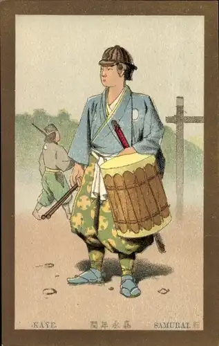 Künstler Ak Japan, Kaye, Samurai, Trommler, Samuraischwert
